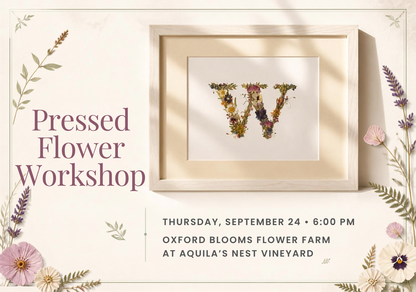 September 24th Pressed Flower Workshop at Aquila's Nest